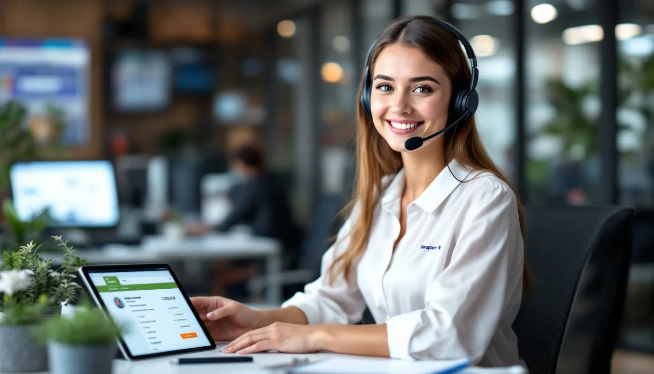 customer service agent with headset listening